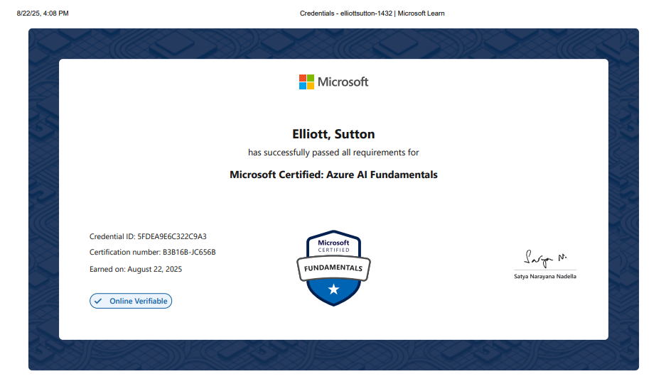 Microsoft Azure AI Fundamentals Certificate