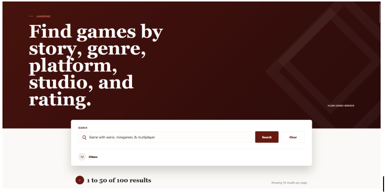 GameSense game search engine screenshot