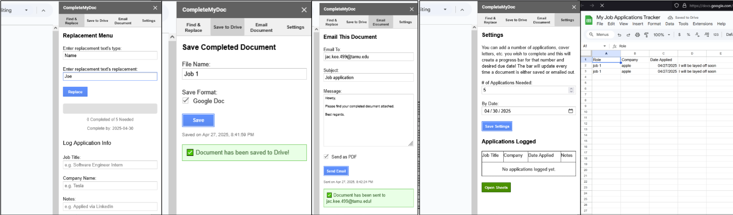Google Docs sidebar add-on screenshots