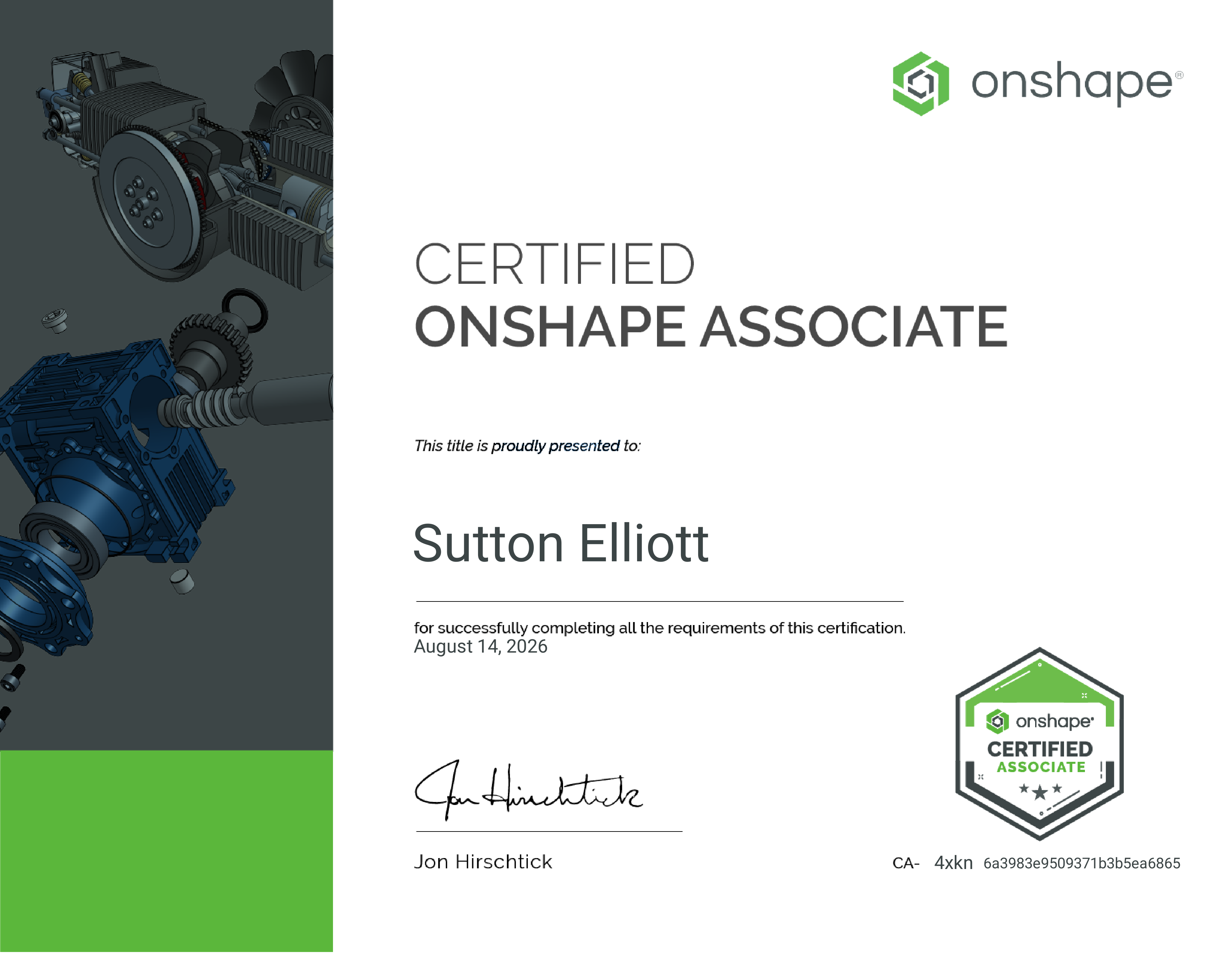 Certified Onshape Associate Certificate