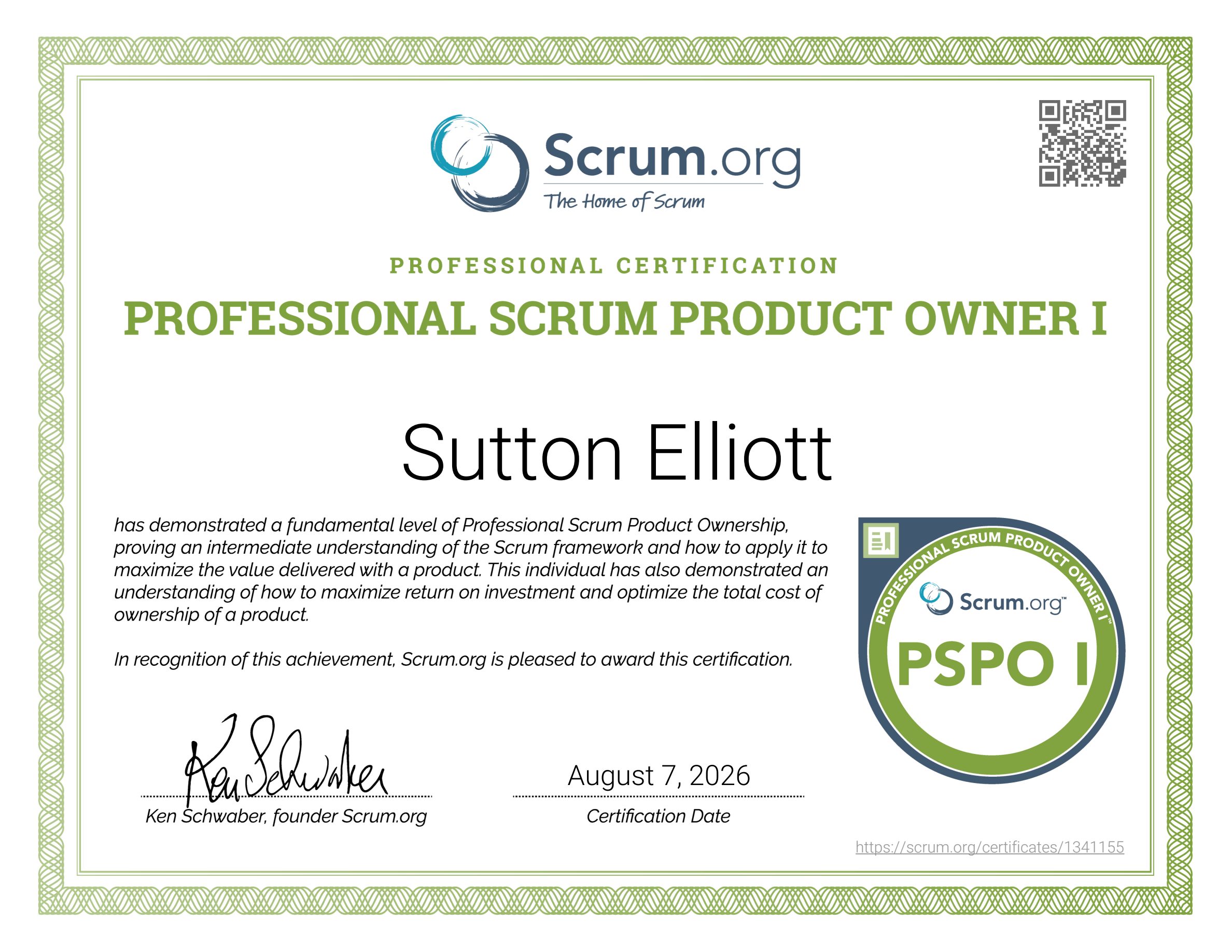 Professional Scrum Product Owner I Certificate