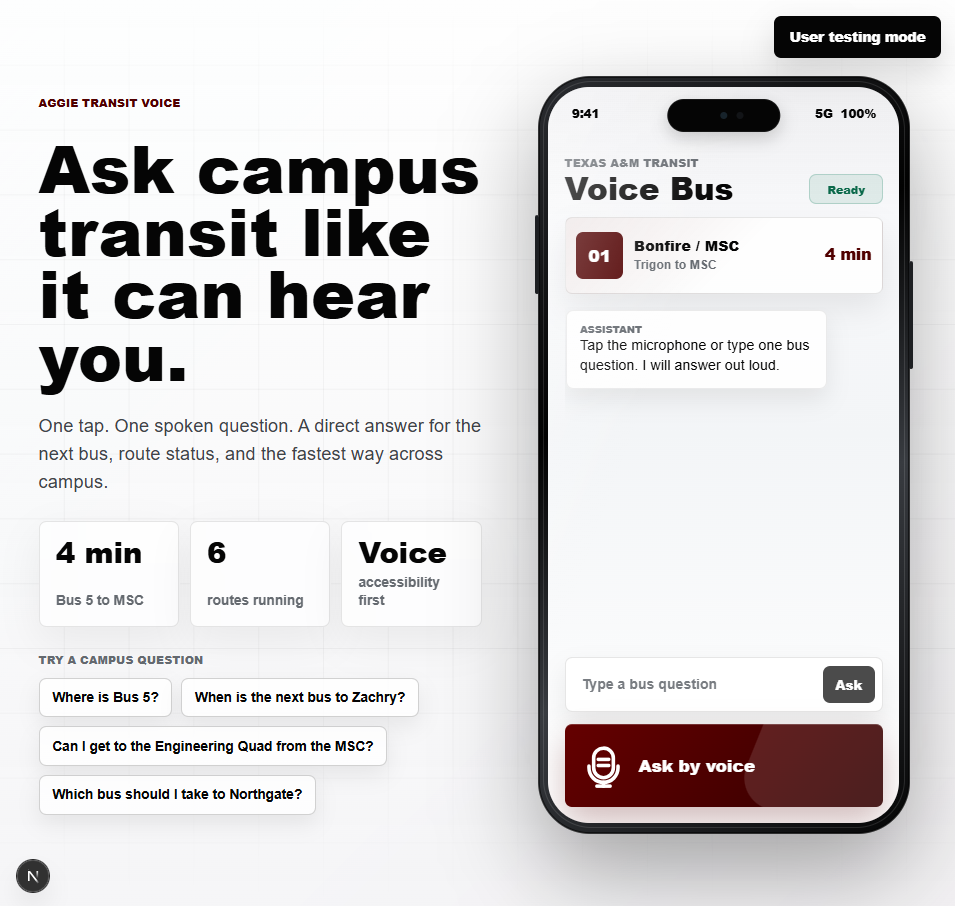 TAMU Transit Voice app screenshot