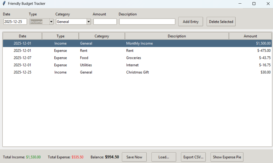 Budget Tracker Interface