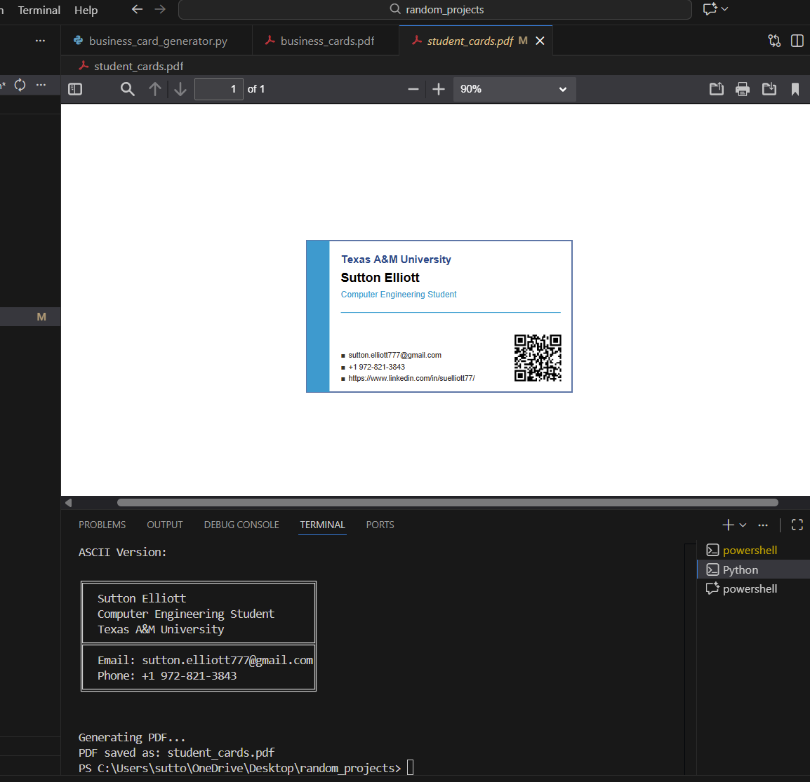 Business Card Generator Result