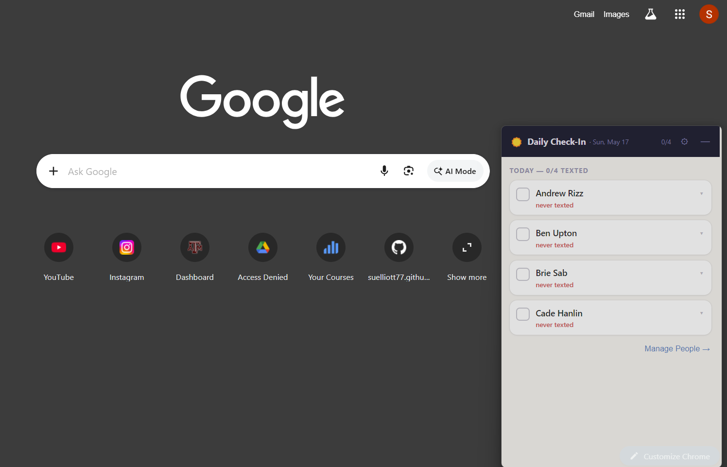 Daily Check-In Main View