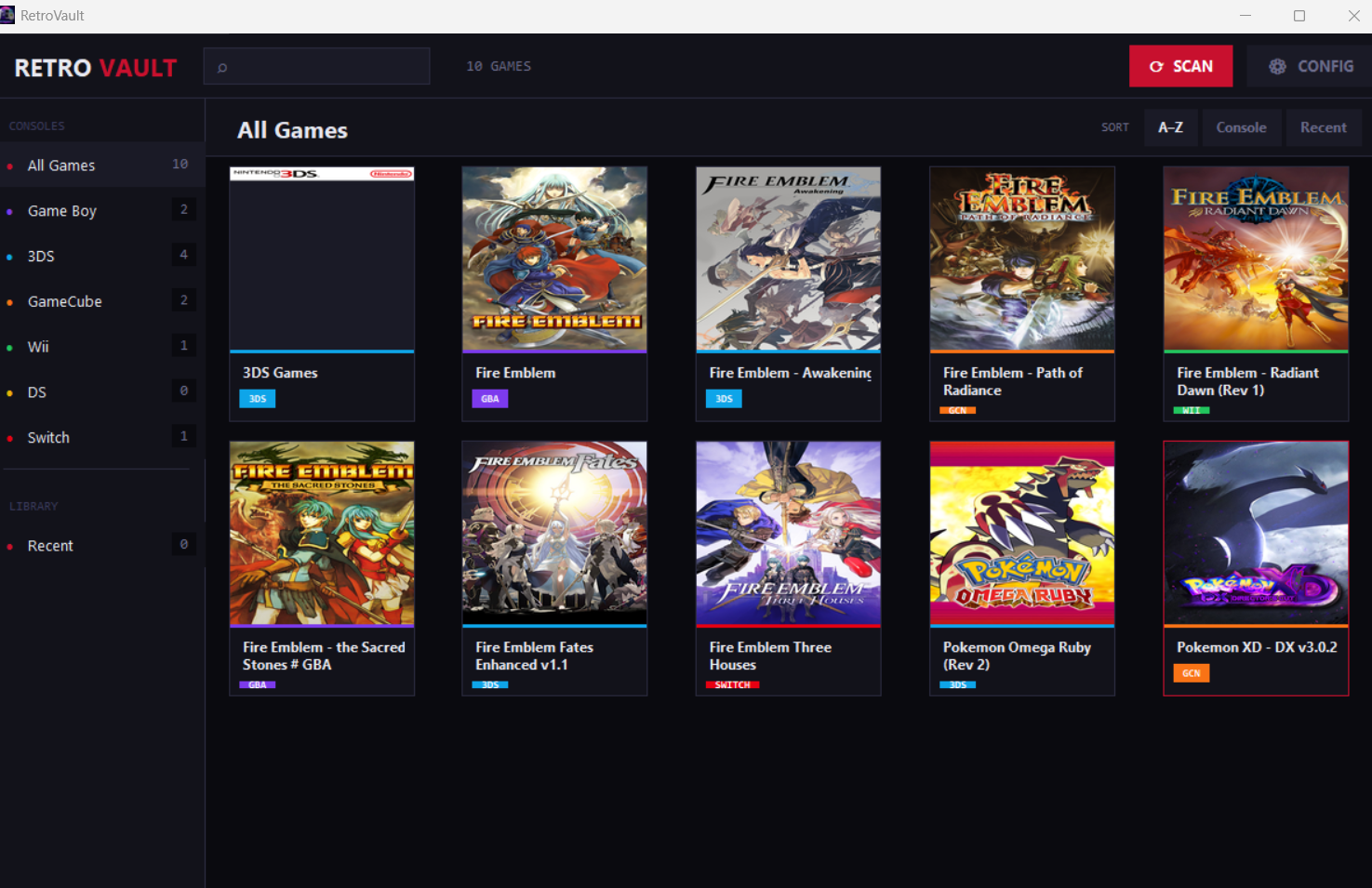 RetroVault emulator launcher UI